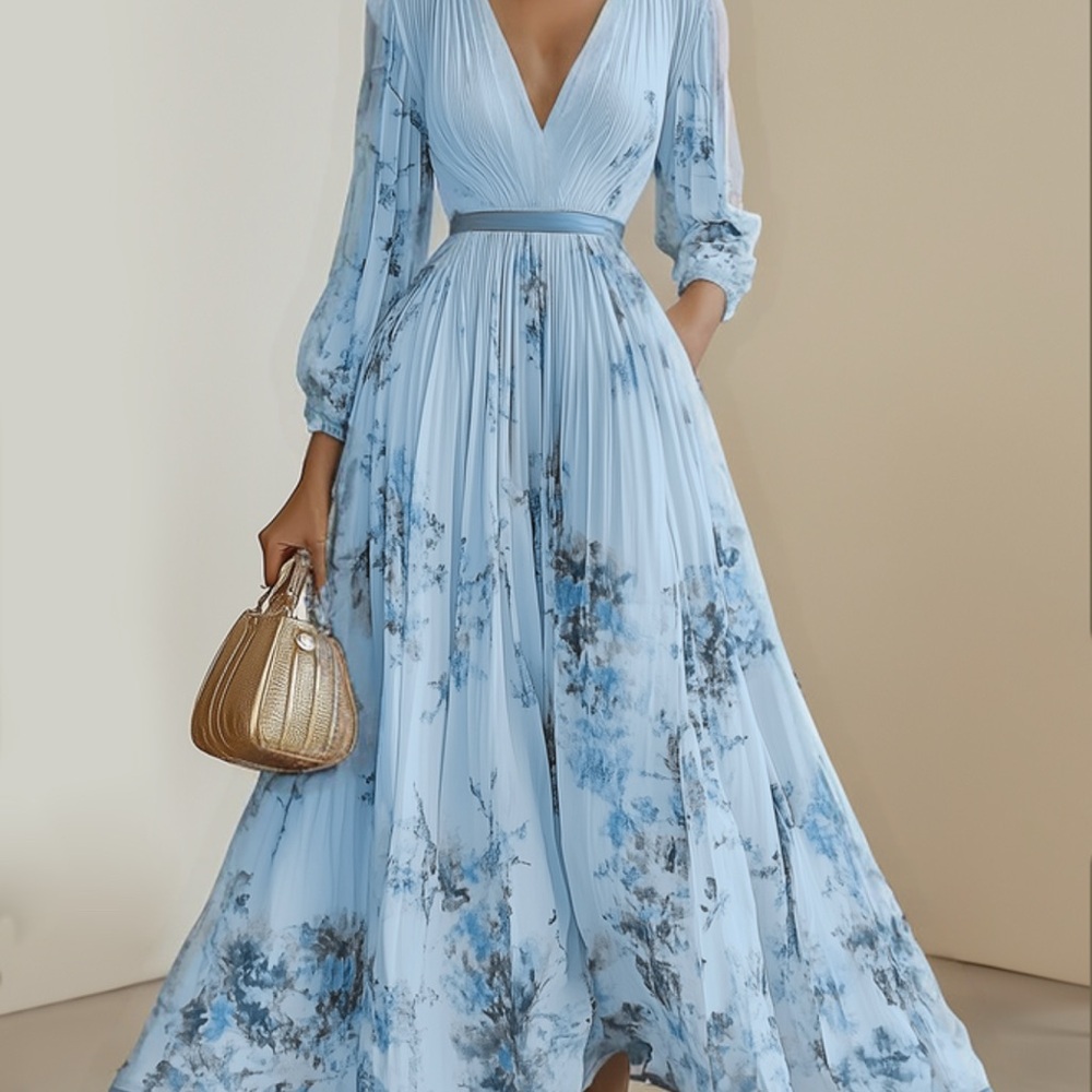 Elegant Blue Floral Maxi Dress
